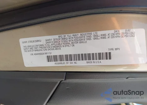 2007 Subaru B9 Tribeca Limited 5-Passenger z USA, uszkodzony, nr VIN 4S4WX83D474411757